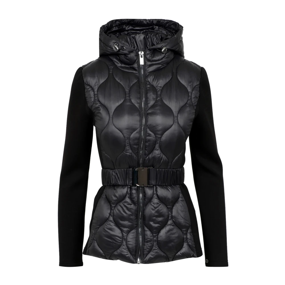 Pennyblack Gewatteerd Golfpatroon Hoodie Jas Black Dames
