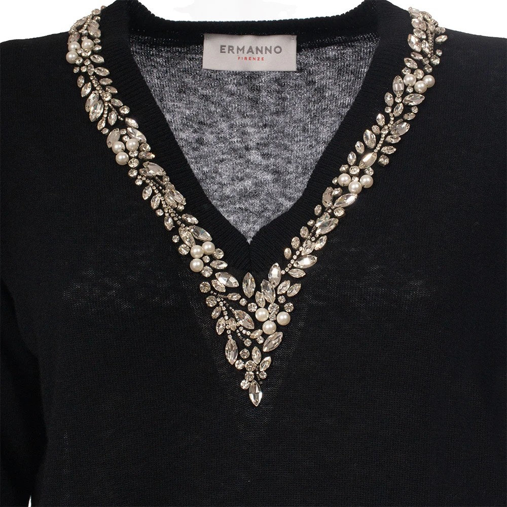 Ermanno Scervino Geborduurde Gebreide Top V-Hals Stijl Black Dames