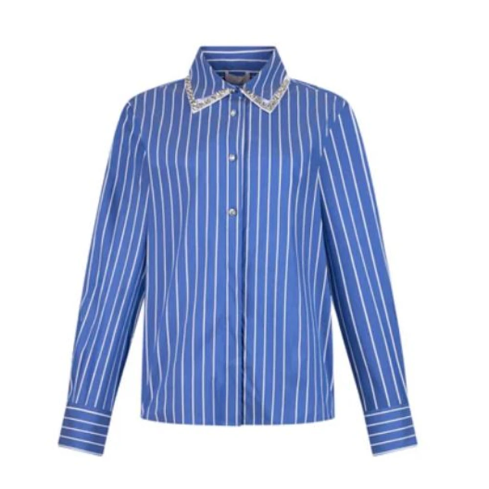 Liu Jo Vrouw Blauw Overhemden Dames, 2XL, Gestreepte Blouse Met Kraag Met Sierdetails