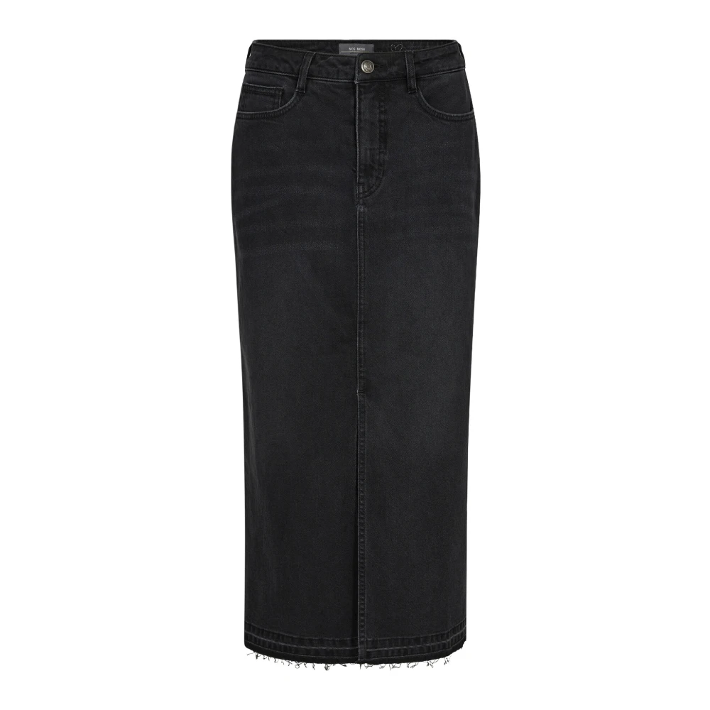 MOS MOSH Zwarte Denim Rok met Ruwe Rand Black Dames
