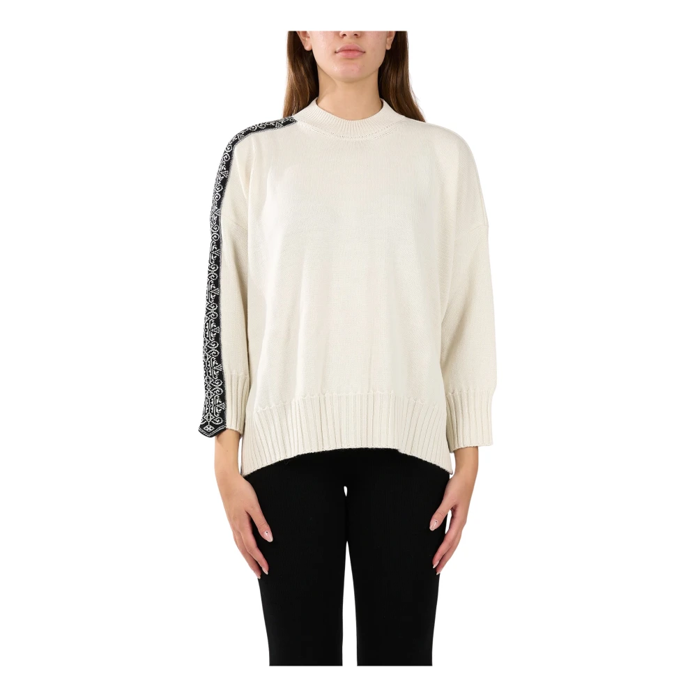 Akep Merino Wol Ribgebreide Trui White Dames