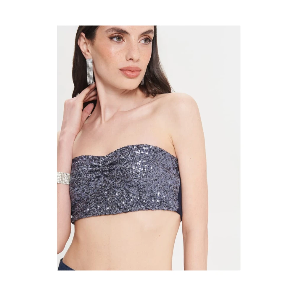 RINASCIMENTO Paillet Bandeau Top met Jersey Achterkant Black Dames