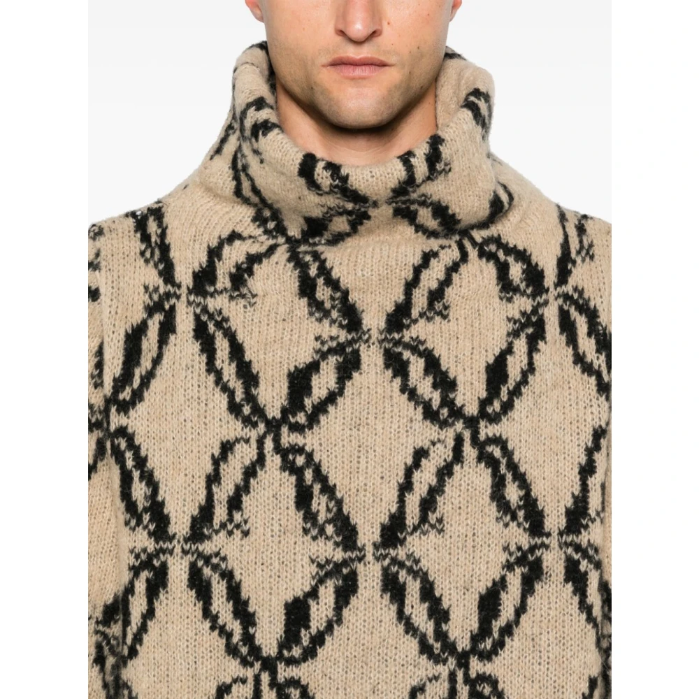 Dries Van Noten Alpaca Wol Coltrui met Intarsia Beige Heren