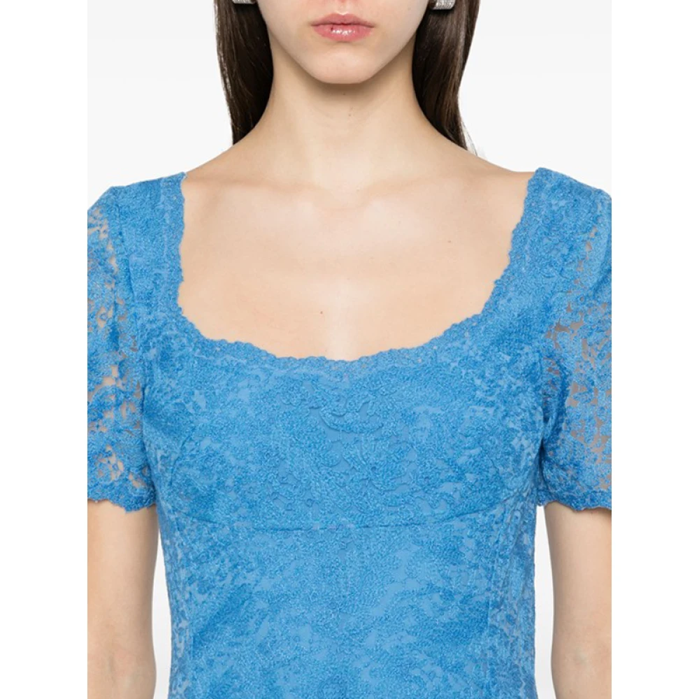 Ermanno Scervino Blauwe Bloemenkant Midi Jurk Blue Dames