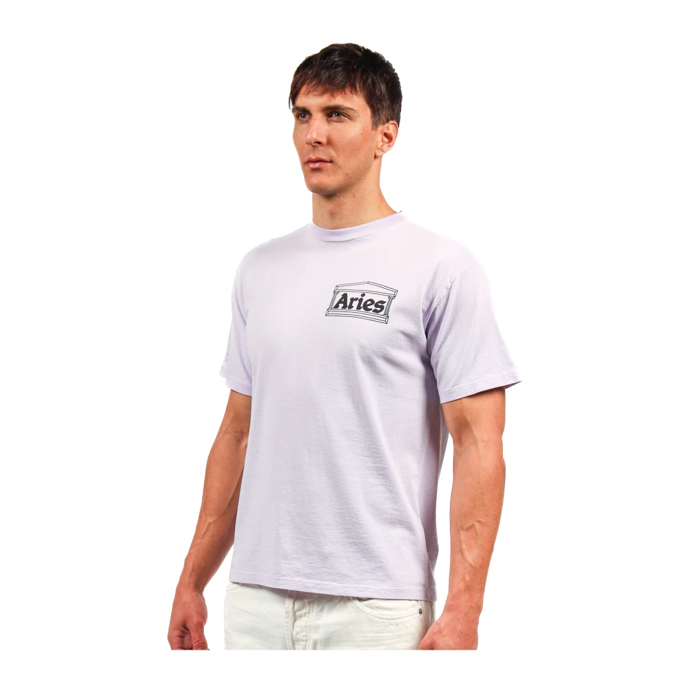 Aries Paarse Temple Logo Print T-Shirt Purple Heren
