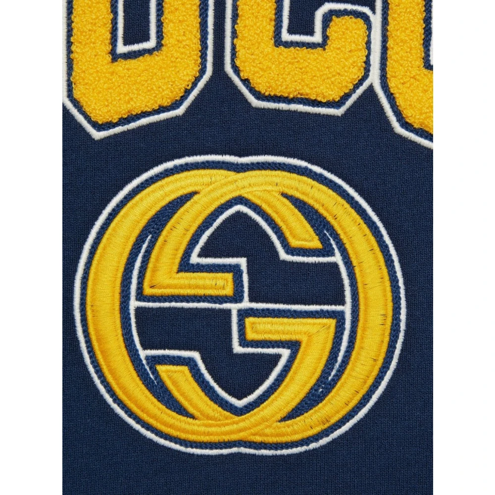 Gucci Grijze Hoodie met Teddy Logo Patch Blue Heren