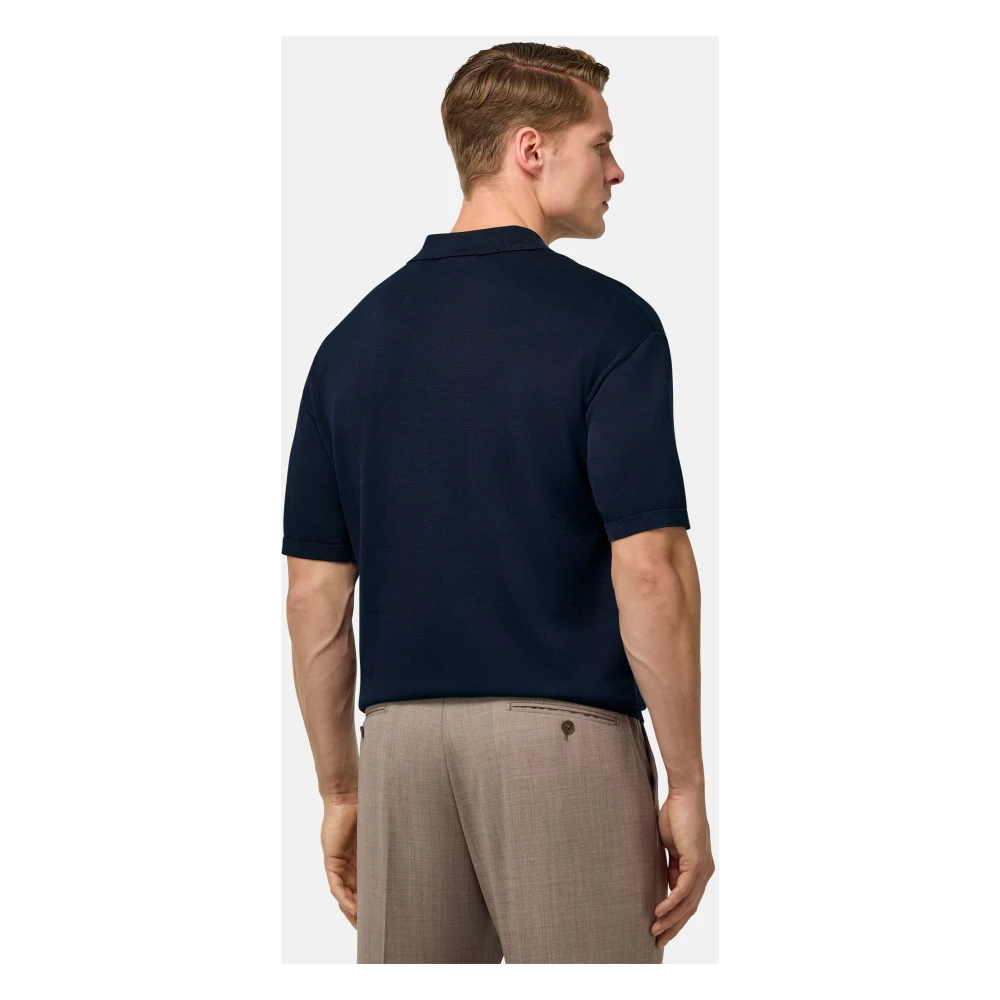 Boggi Milano Katoenen en zijden gebreid poloshirt Blue Heren