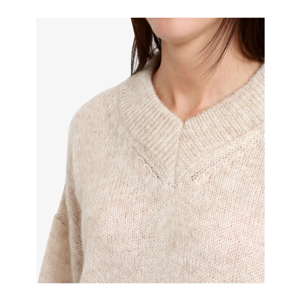 Roy Roger's Witte Mohair Blend V-Hals Trui White Dames