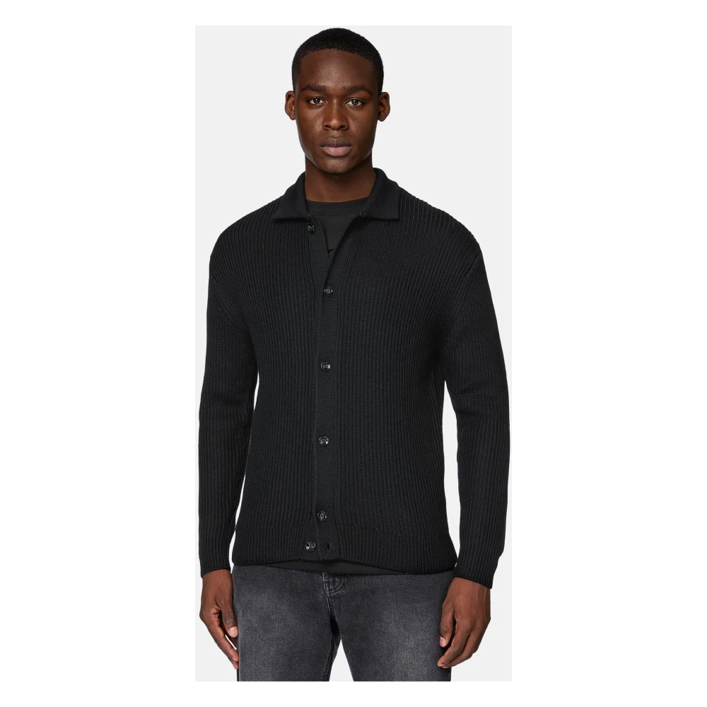 Boggi Milano Shirt Collar Cardigan Blue Heren