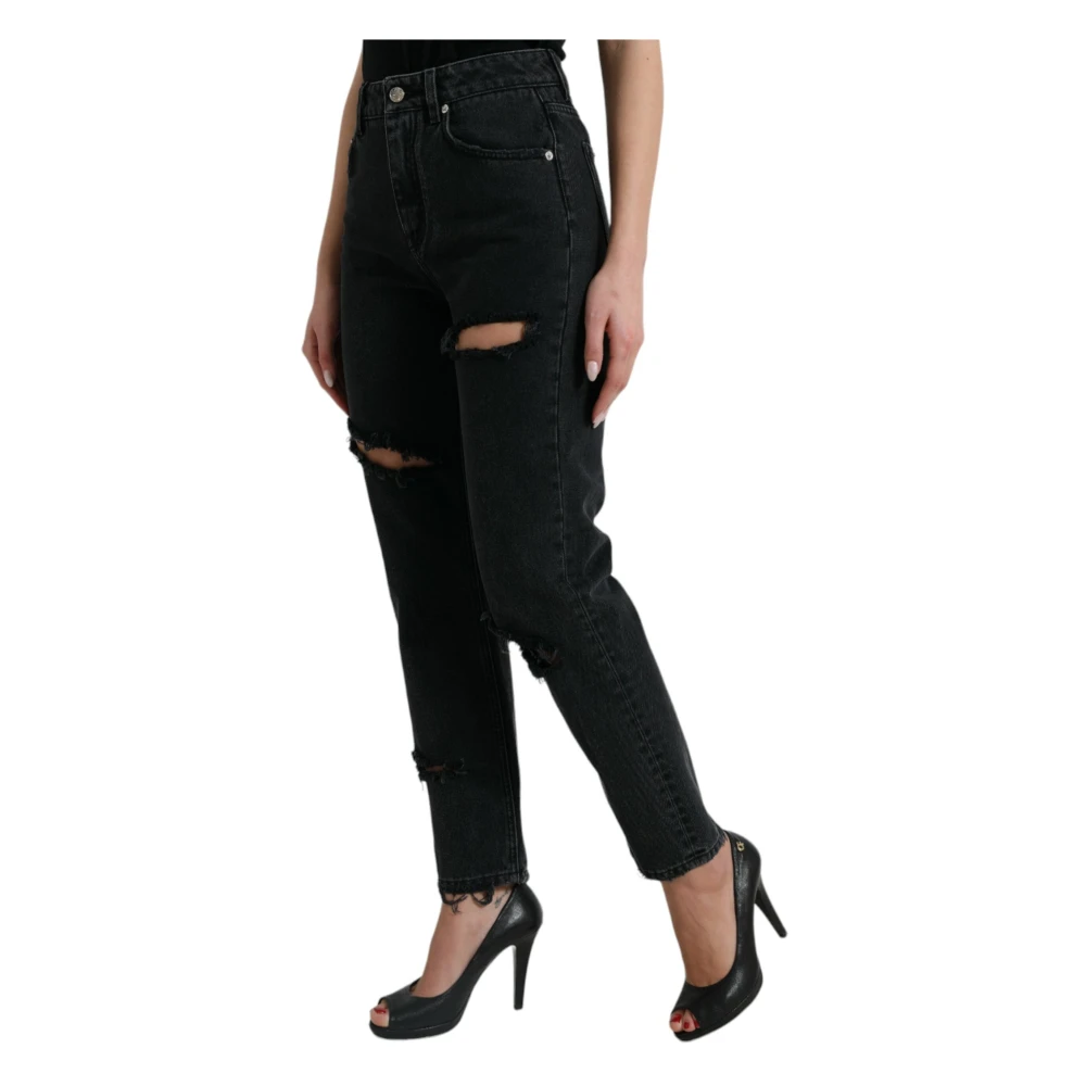 Dolce & Gabbana Elegante Zwarte High-Waisted Stretch Jeans Black Dames