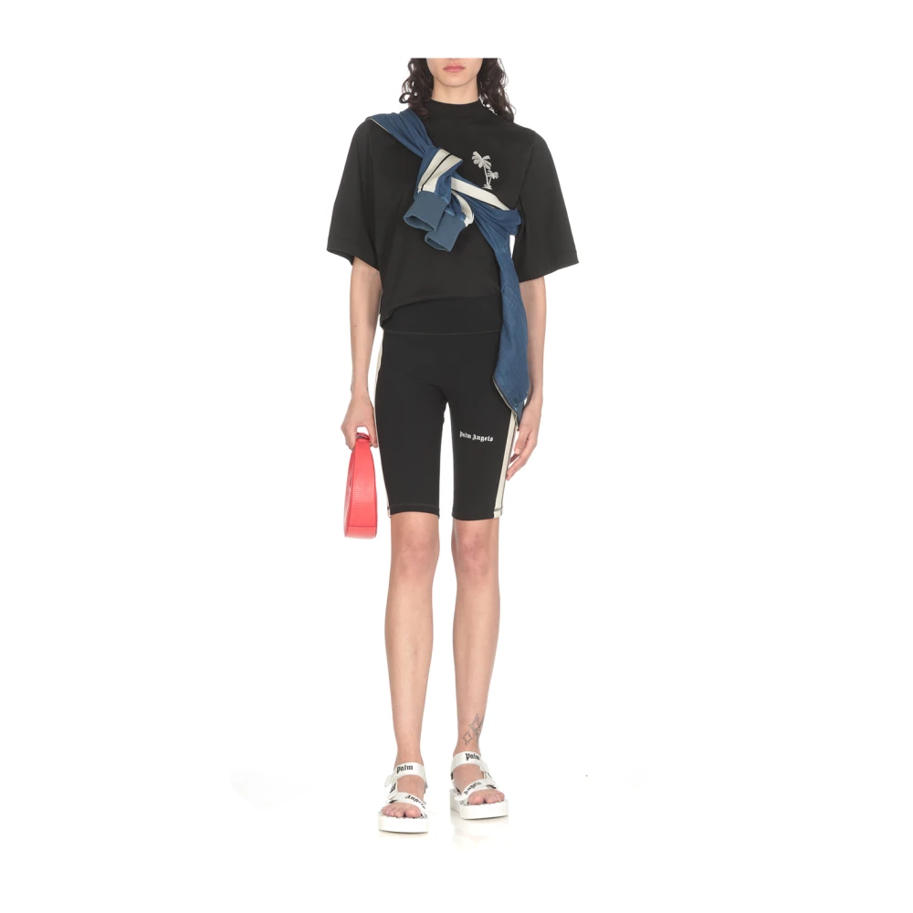 Palm Angels Zwart Katoenen T-shirt met Geborduurd Logo Black Dames