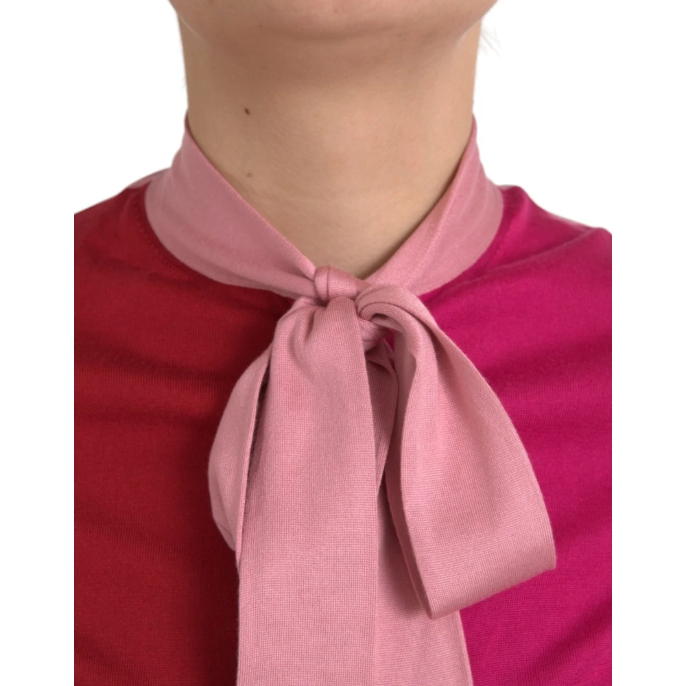 Dolce & Gabbana Roze zijden blouse met Ascot-kraag Pink Dames