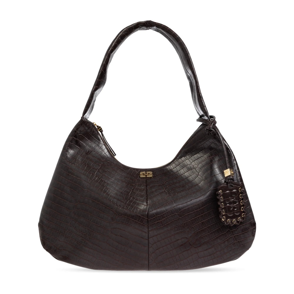 Ganni , Shoulder Bags, Female, Brown, One Size, Croco Xxl Hobo Bag