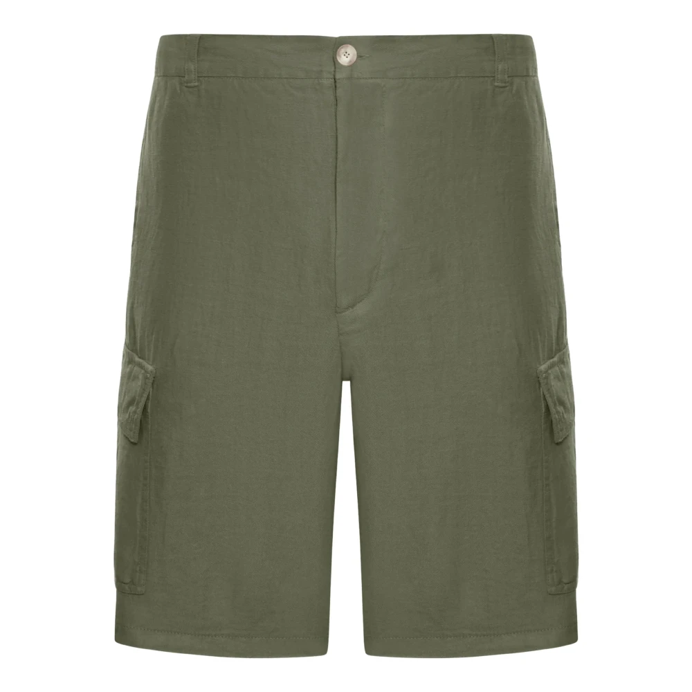 120% Lino Green Casual Shorts, Male, Xl, Linen Cargo Bermuda Shorts