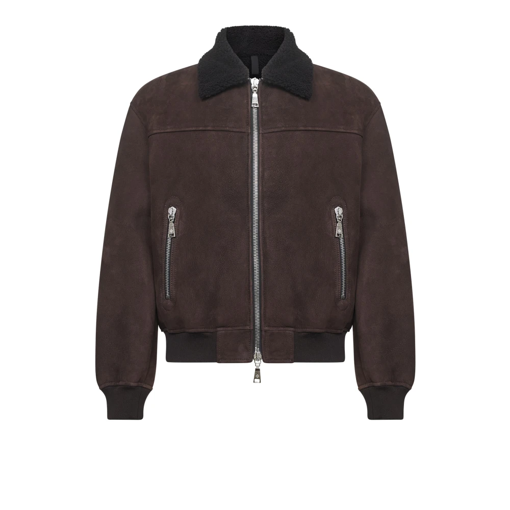 Tagliatore Men's Brown Leather Jackets, L, Shearling Jacket