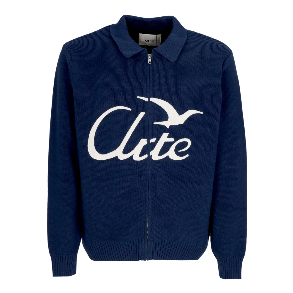 Arte Antwerp Blue Cardigans, Male, Xl, Navy Knit Jumper With Logo