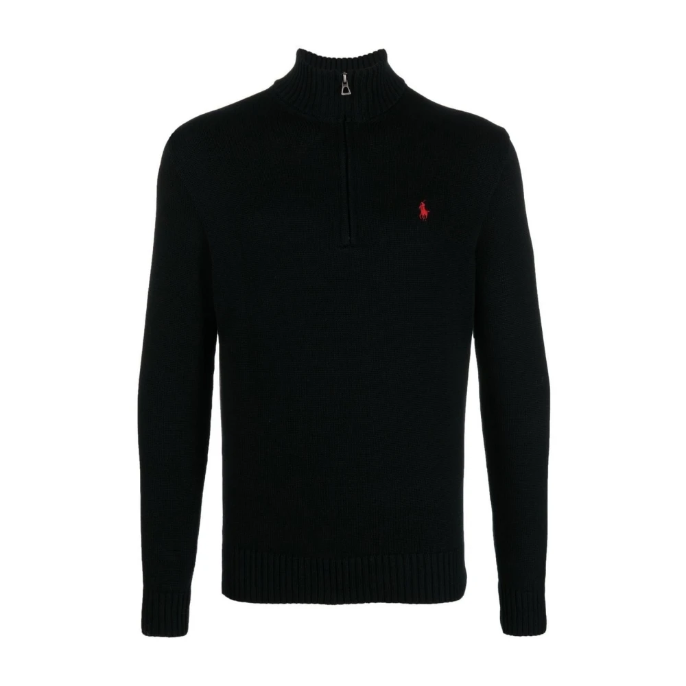Polo Ralph Lauren Zwarte Katoenen Trui met Hoge Kraag Black Heren