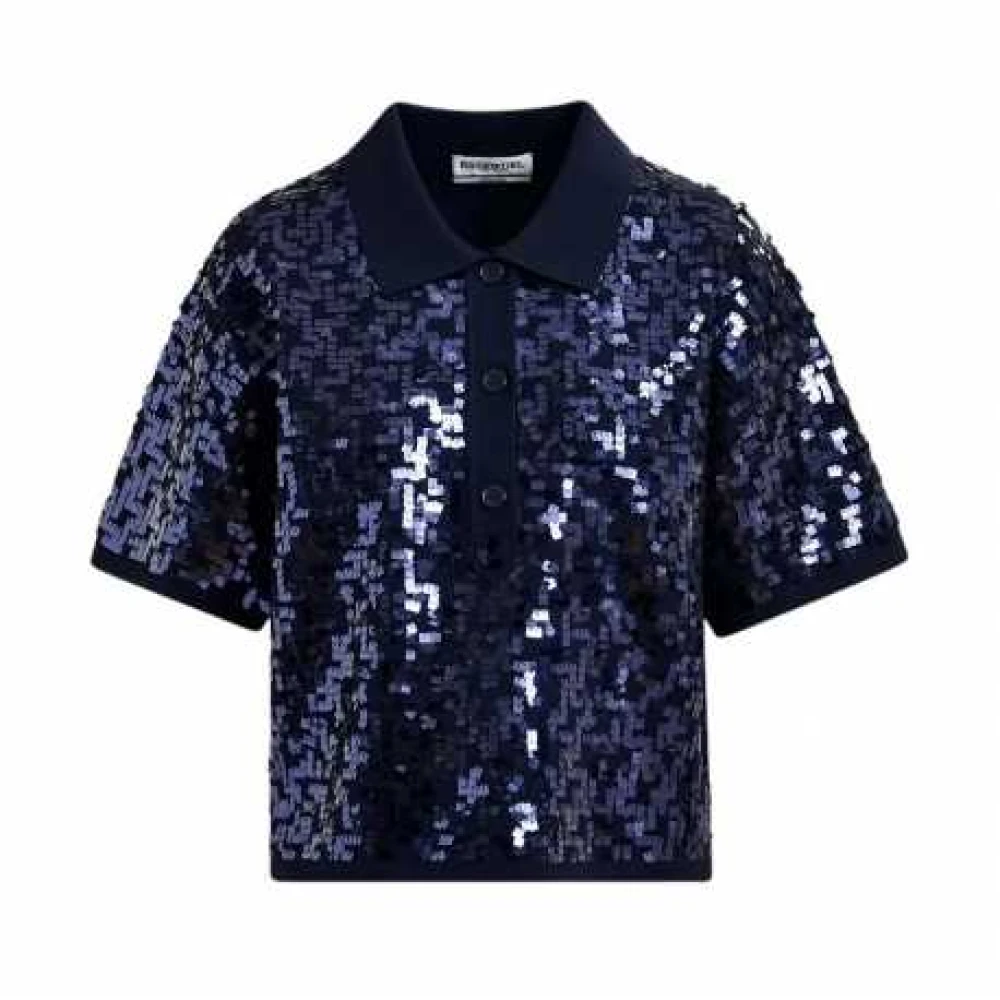 Essentiel Antwerp Navy Paillet Polo Glitz Evening Blue Dames