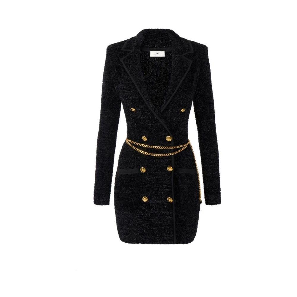 Elisabetta Franchi Women's Black Bouclé Chenille Dress With Belt
