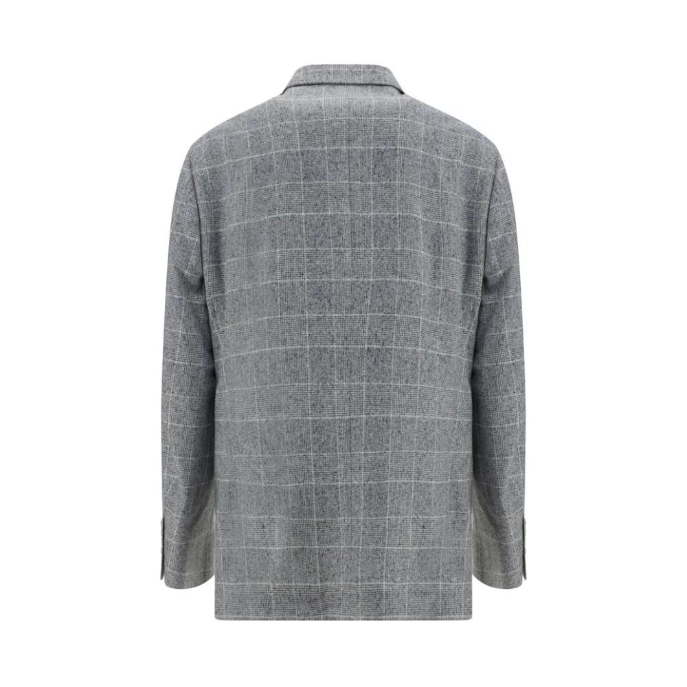 BRUNELLO CUCINELLI Geruite Zijden Blazer Jas Gray Heren
