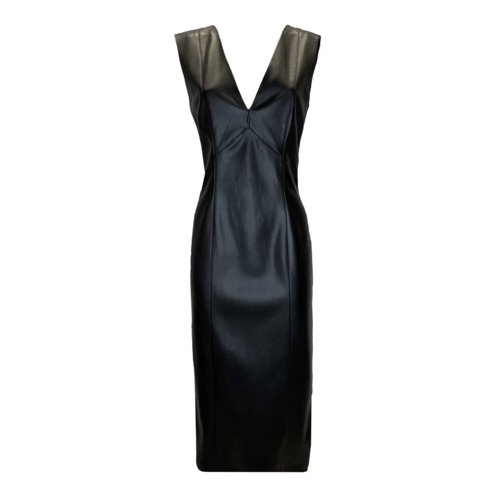 Jucca Eco-lederen Jurk met Dubbele Halslijn Black Dames