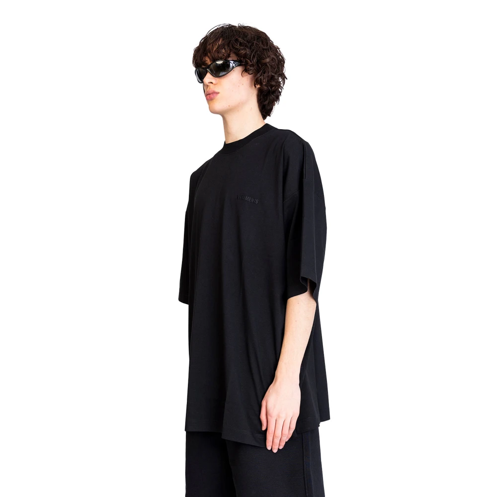 Vetements Zwart Logo Geborduurd Oversized T-Shirt Black Heren