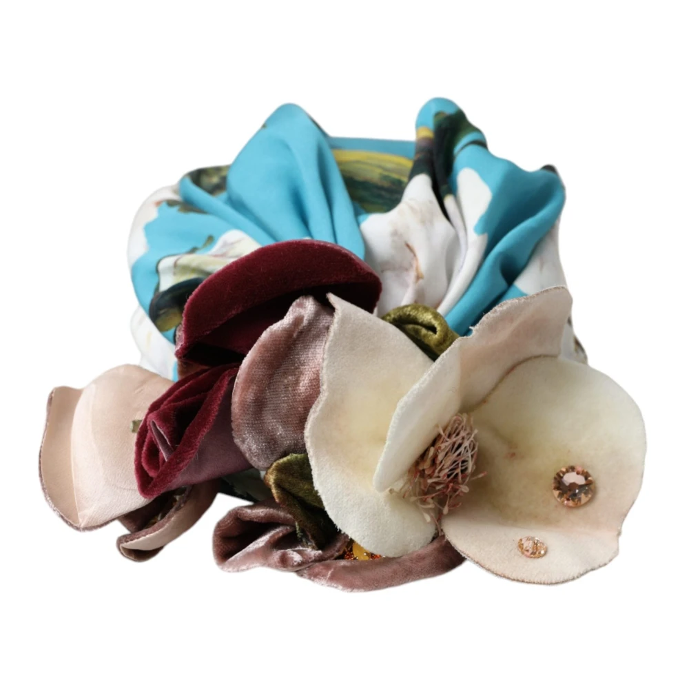 Dolce & Gabbana Blauwe Bloemen Turban Hoofddeksel Blue Dames