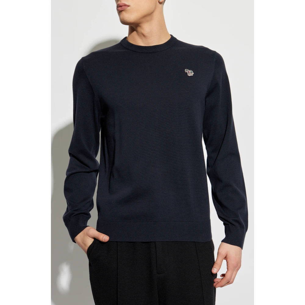 PS By Paul Smith Katoenen trui met logopatch Blue Heren