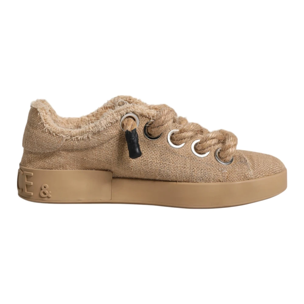 Dolce & Gabbana Men's Brown Sneakers, 8 Uk, Jute Low Top Trainers