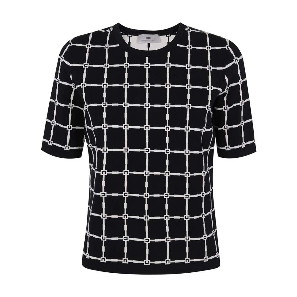 Elisabetta Franchi Zwarte Trui Korte Mouw Ronde Hals Black Dames