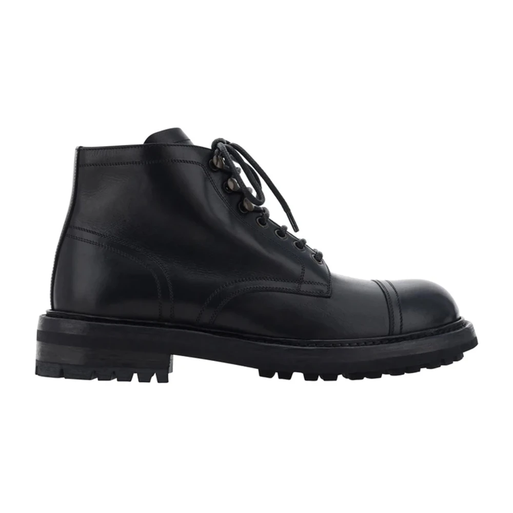 Dolce & Gabbana Women's Black Leather Lace-Up Boots For Men Size 7