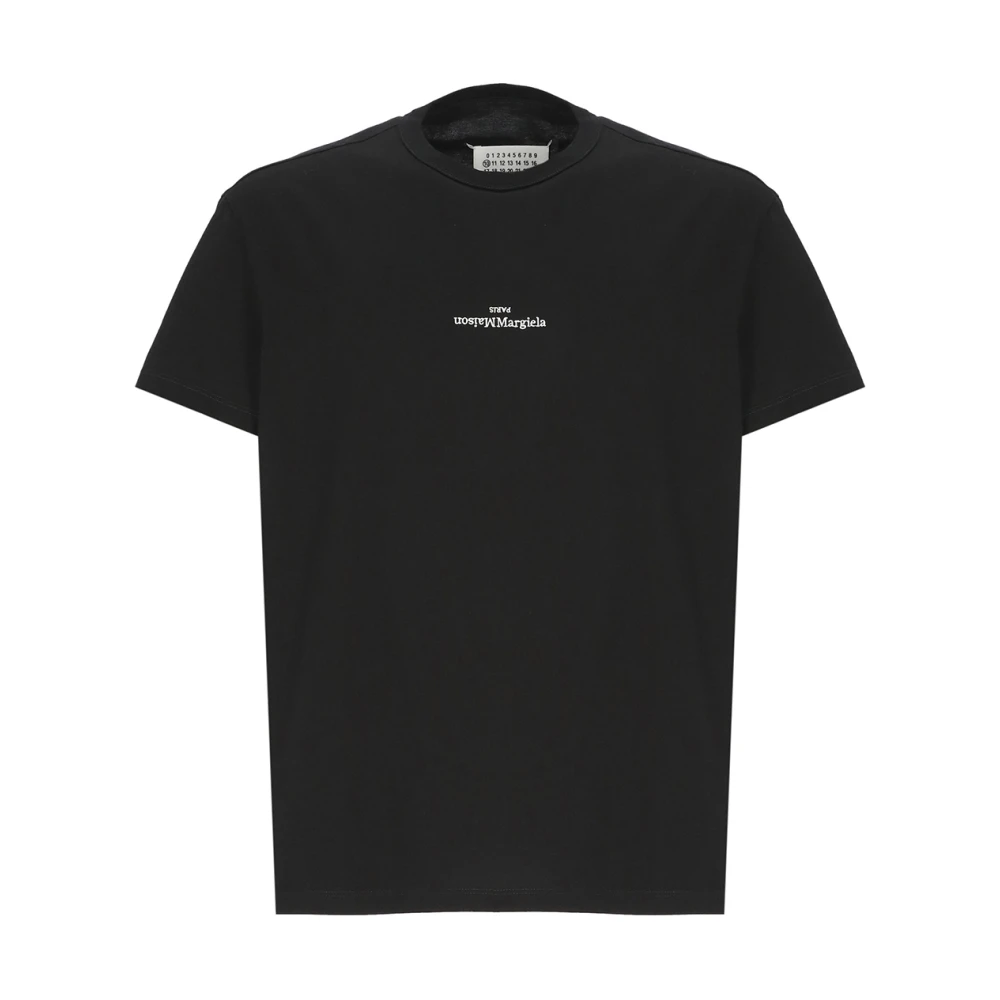 Maison Margiela Zwarte Katoenen T-shirt met Geborduurd Logo Black Heren