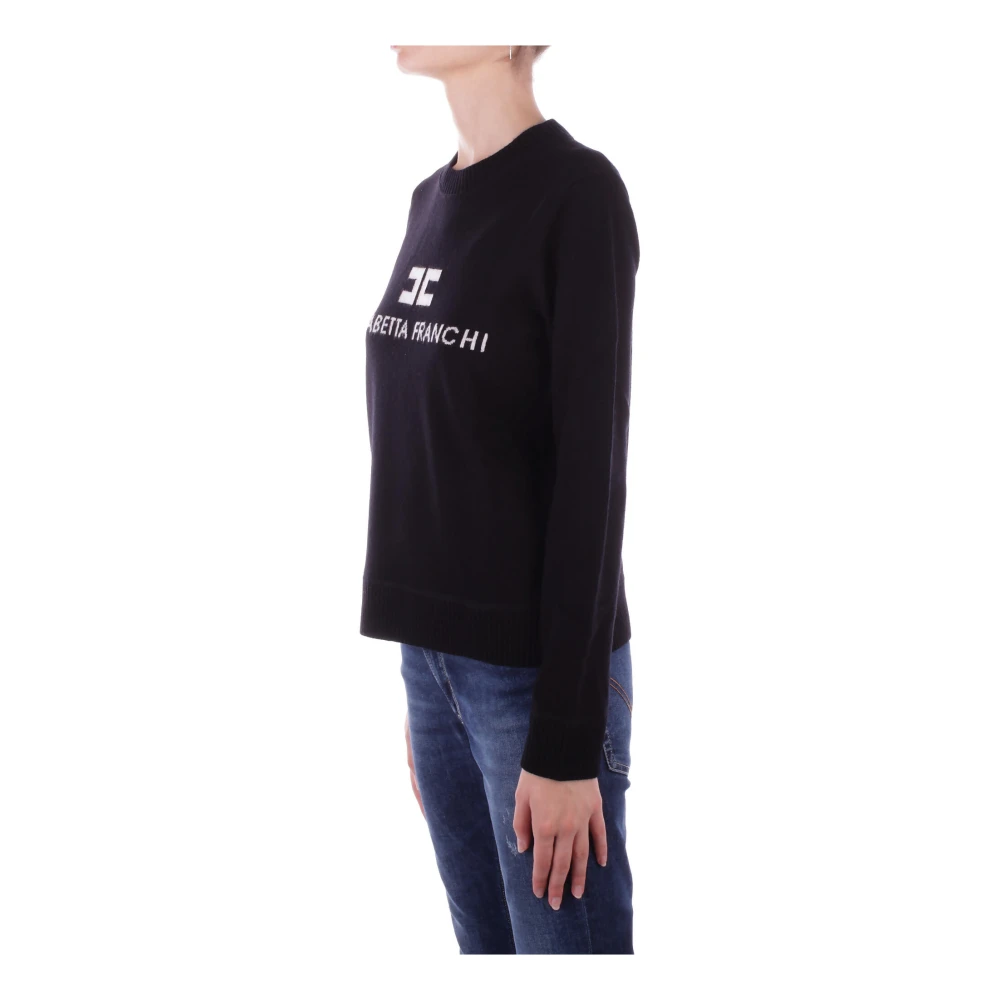 Elisabetta Franchi Geborduurde Logo Sweaters Black Dames