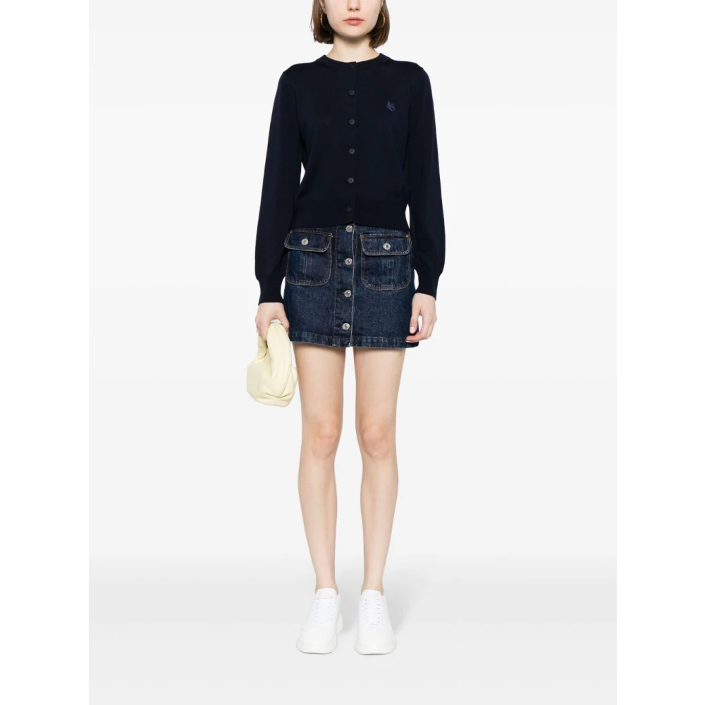 Maison Kitsuné Blauwe Wollen Trui met Logodetails Blue Dames
