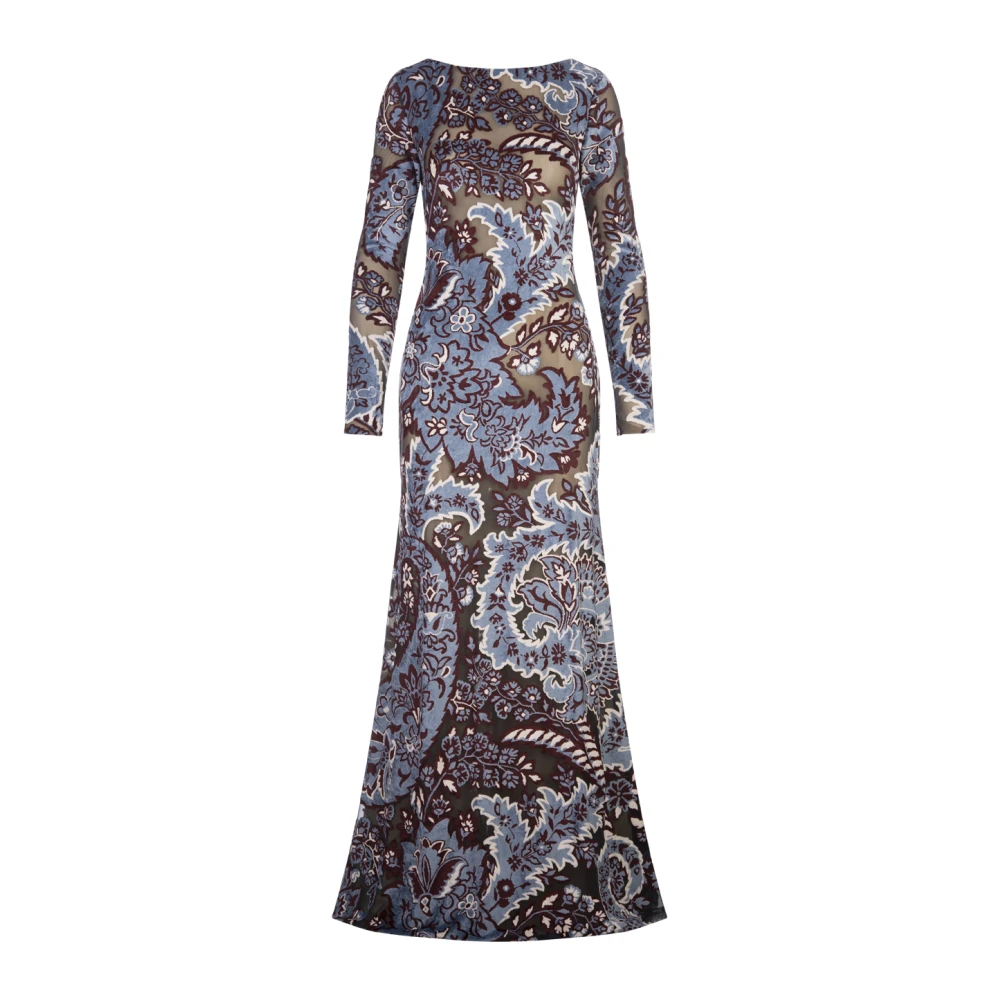 ETRO Blauwe Bloemen Paisley Lange Jurk Multicolor Dames