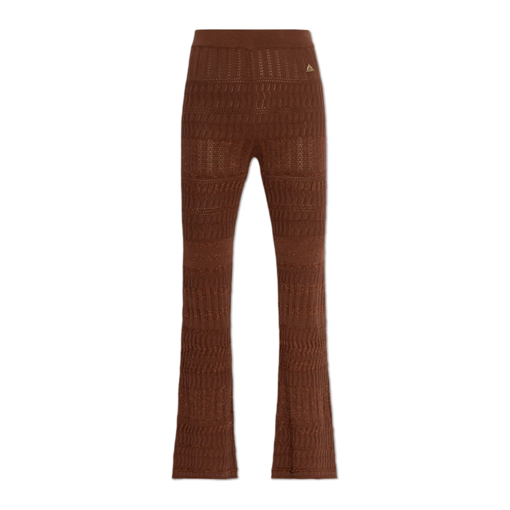 Akep Women's Brown Wide Trousers, S, Openwork Straight-Leg Trousers