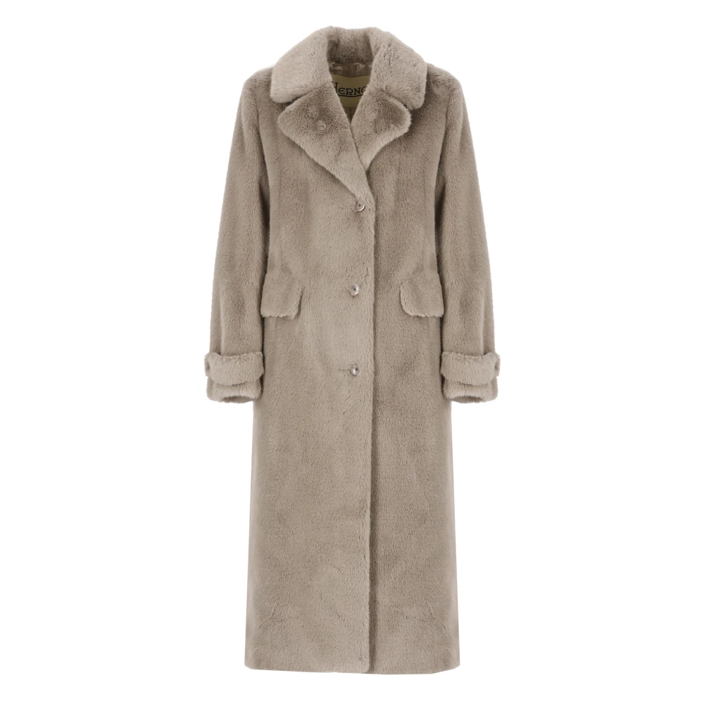 Beige Faux Fur Frakke Kvinde