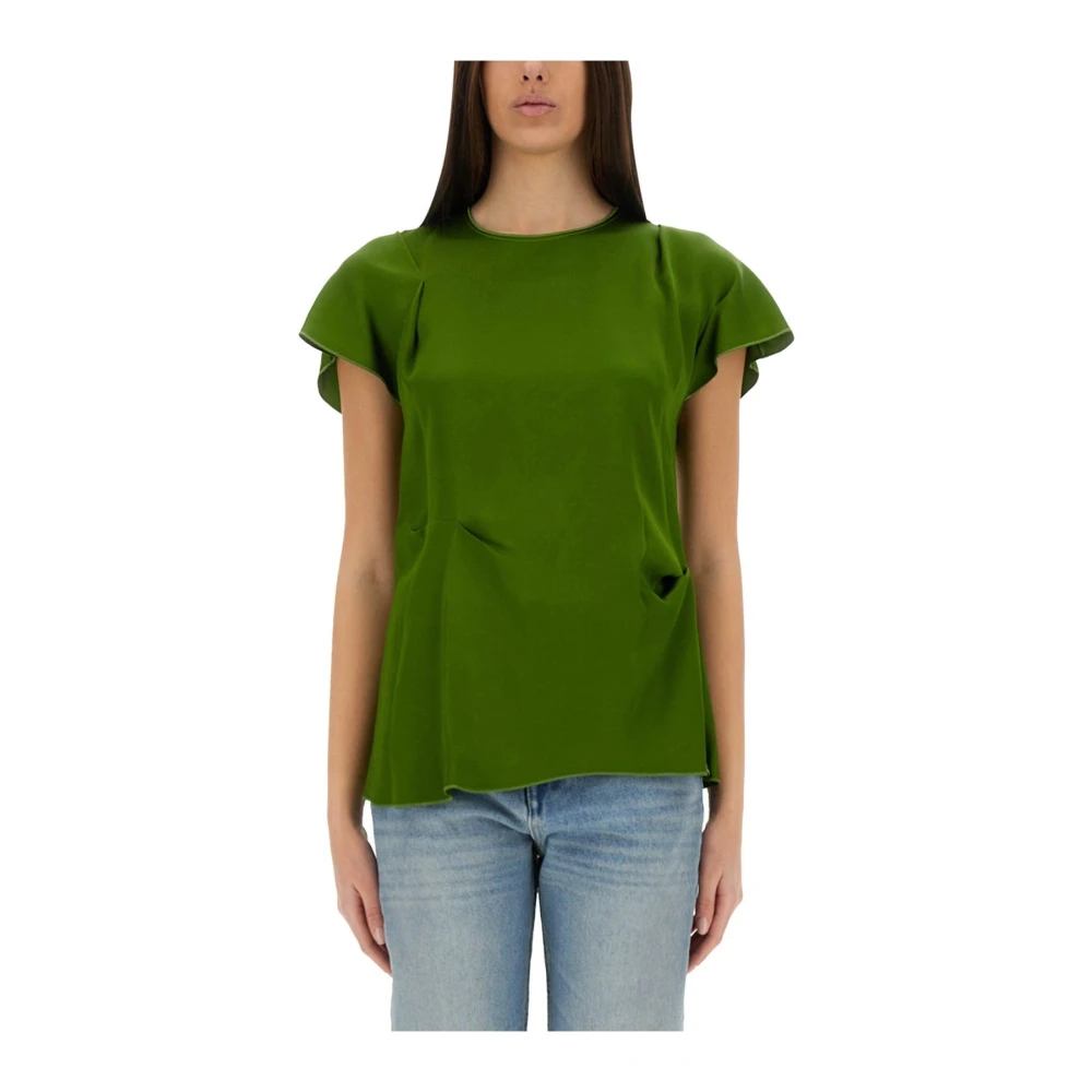 Victoria Beckham Women's Green Draped Pleat Detail Top