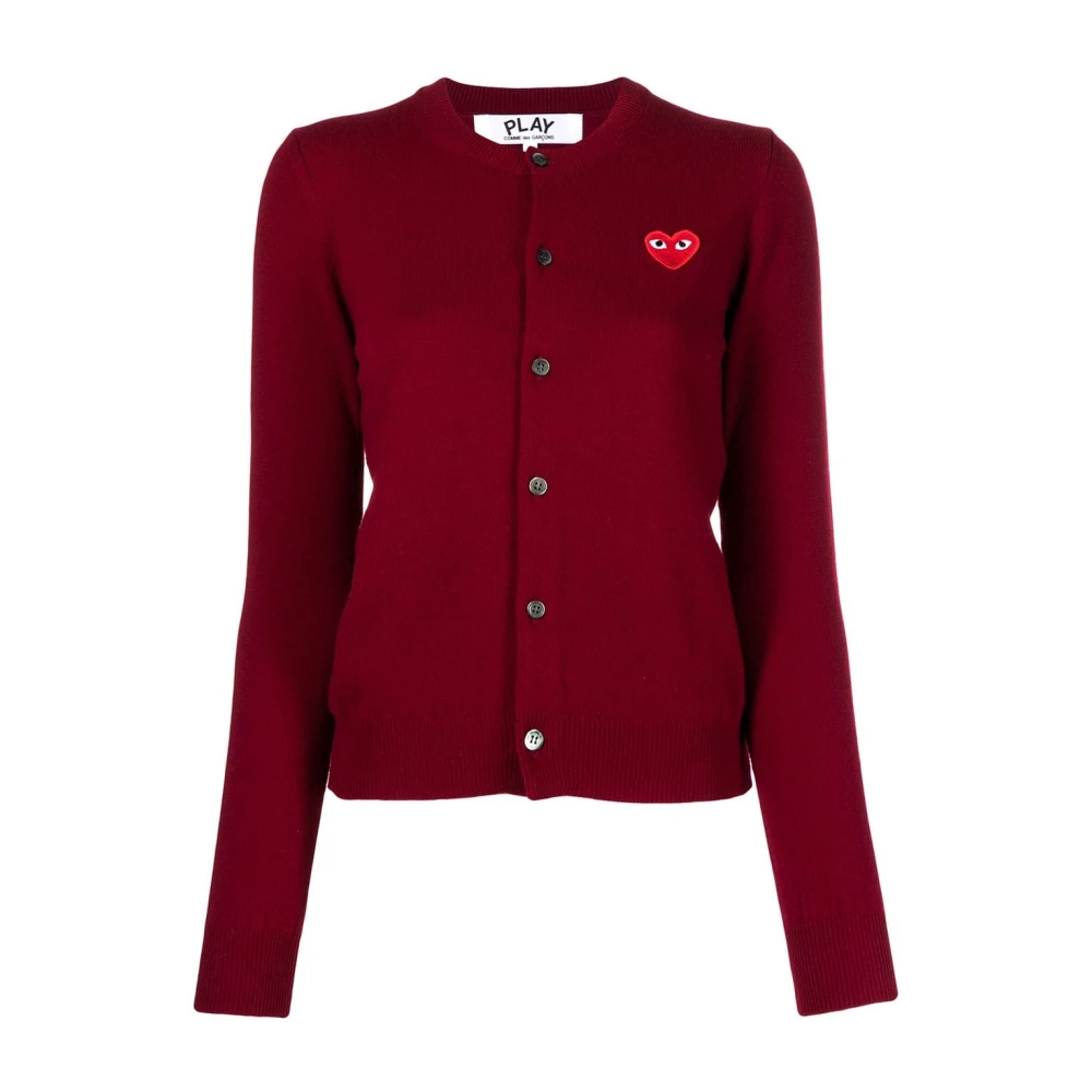 Comme des Garçons Play Röd Ull Hjärtmönstrad Kofta Red, Dam