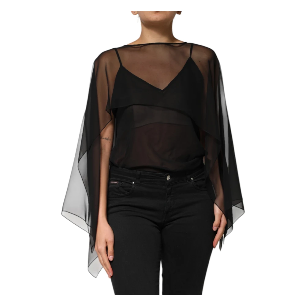 Dolce & Gabbana Women's Black Blouses, S, Silk Chiffon Lace Blouse Top