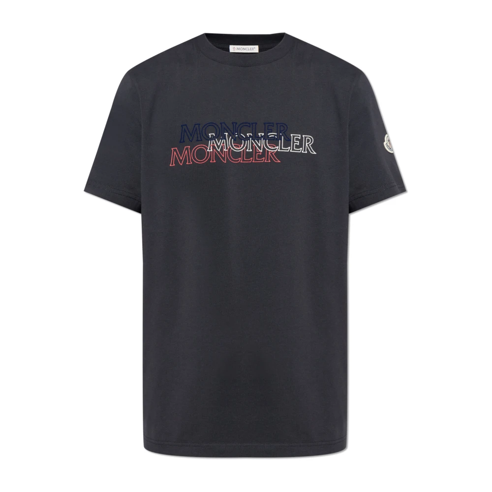 Moncler Blue T-Shirts, Male, 2XL, T-Shirt With Printed Logo
