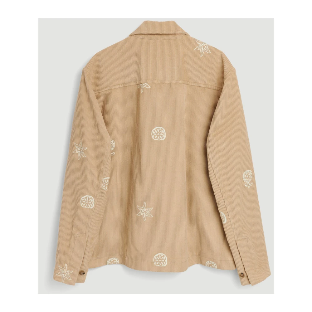 Soulland Geborduurde Corduroy Overshirt Beige Heren