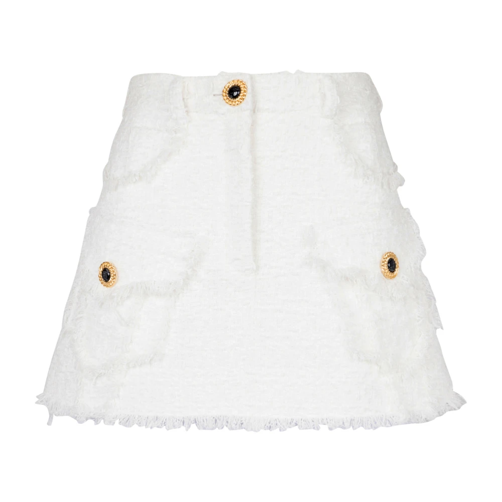Balmain Tweed Trapeze Rok White Dames