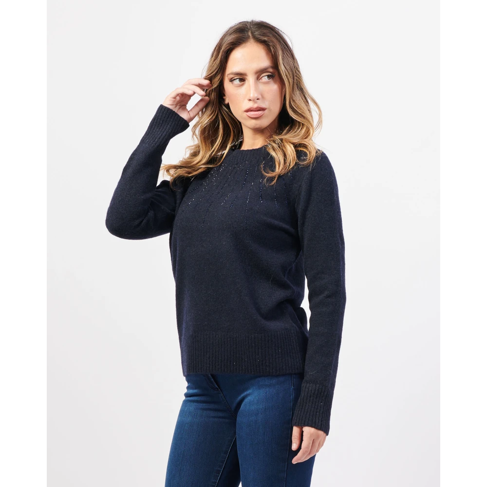 Gerry Weber Blauwe Wollen Mix Ronde Hals Trui Blue Dames