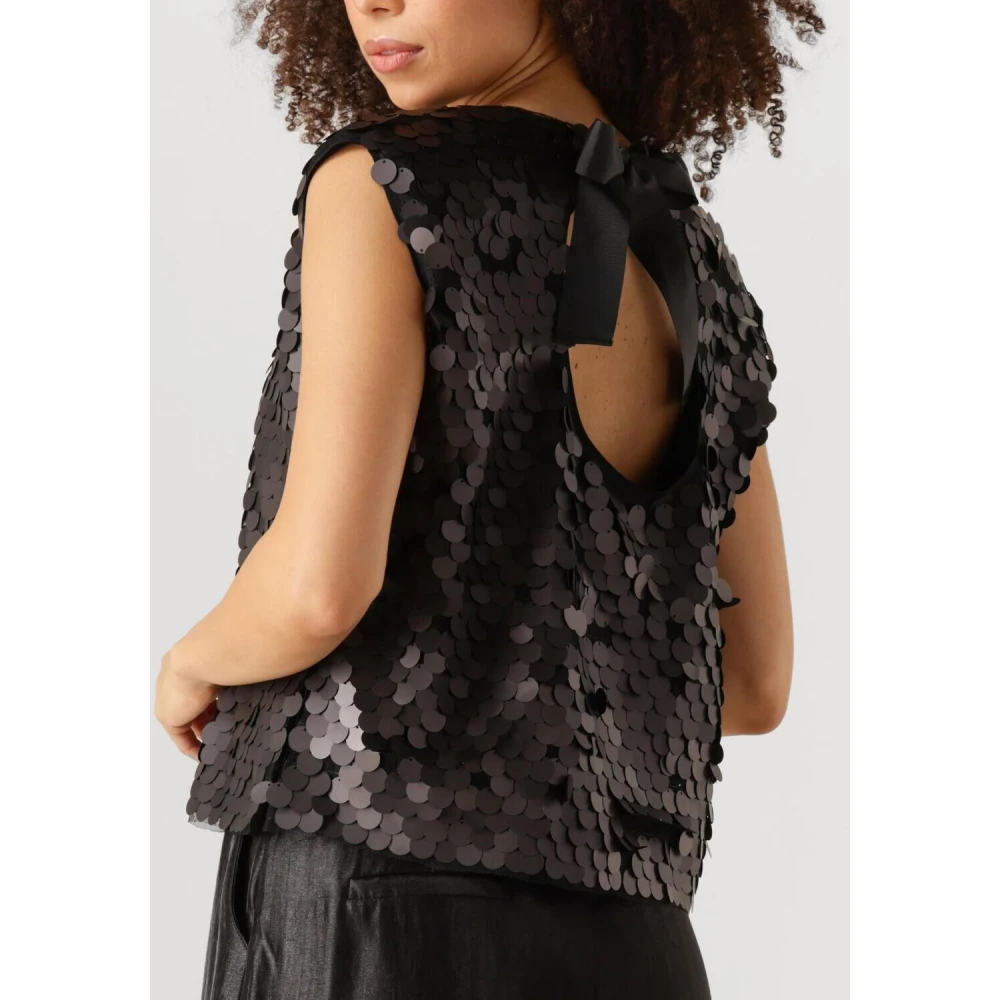 Co'Couture Sequin Bo Blouse Elegante Avond Top Black Dames