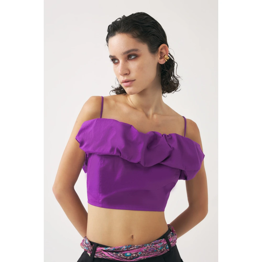 Antik batik Strapless Katoenen Poplin Crop Top Purple Dames