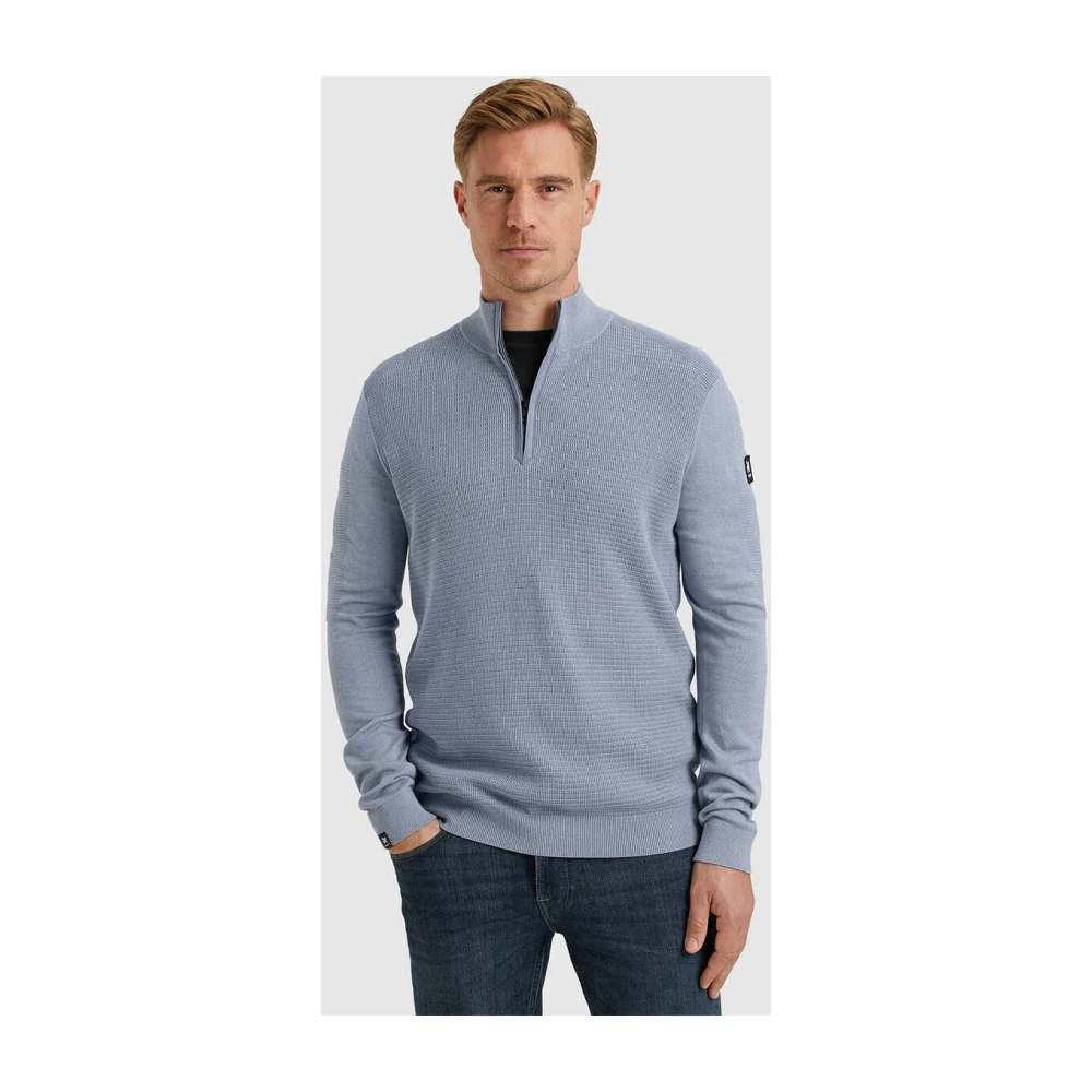 Vanguard Half Zip Katoen Modal Mouli Pullover Blue Heren