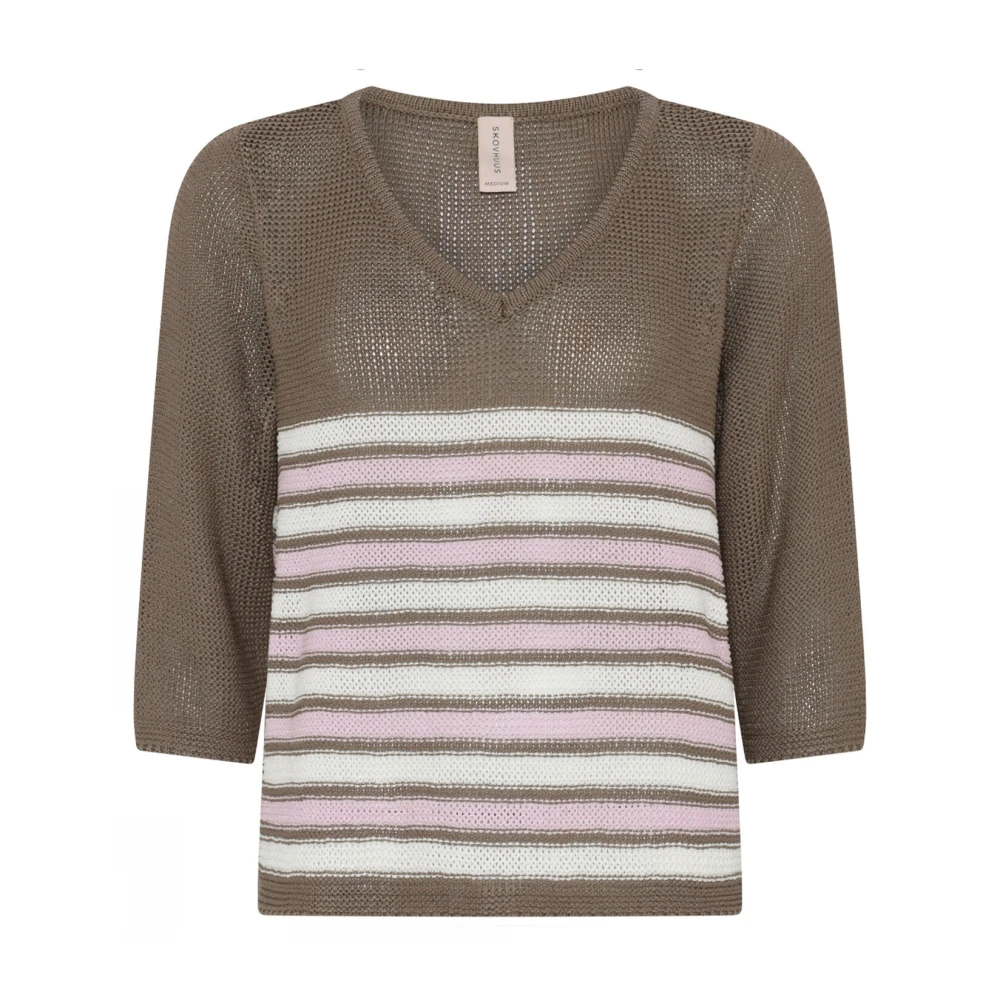 Skovhuus Gestreepte Tape Garen Pullover Sweater Brown Dames