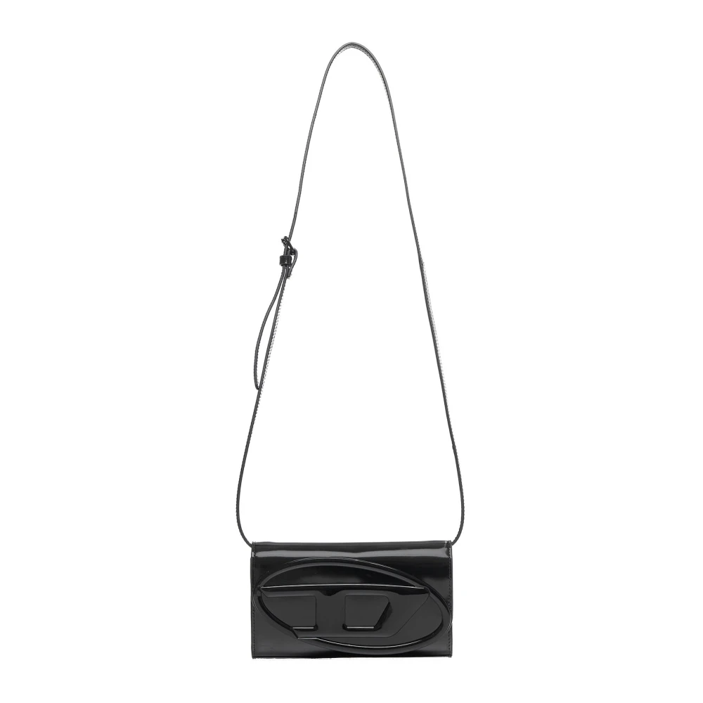 Diesel , Cross Body Bags, Female, Black, One Size, Black Patent Leather Wallet Bag
