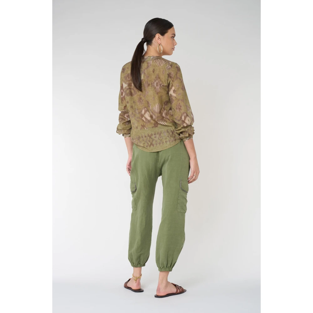 bazar deluxe Groene Katoenen Bedrukte Overhemd Green Dames